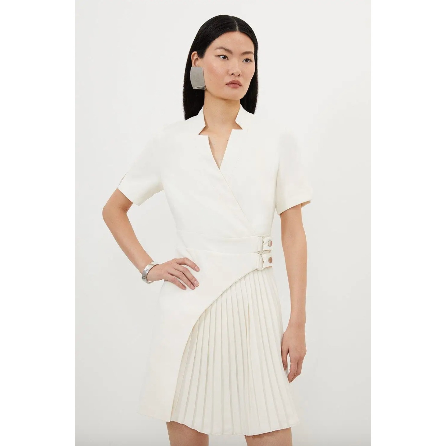 Nwt Karen Millen Tailored Military Pleat Notch Neck Wrap Mini Dress Size 6